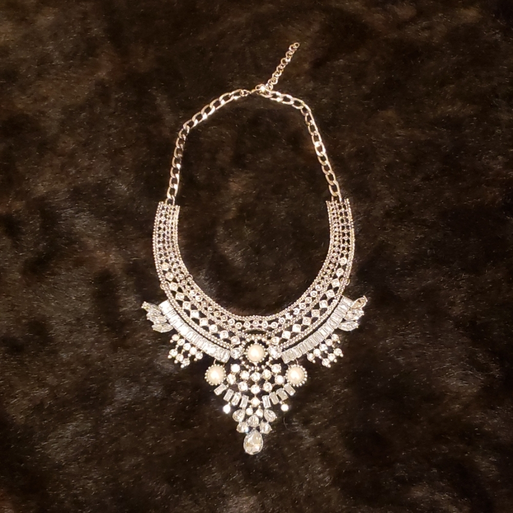 Rhinestone Pearl Necklace Multi Layer